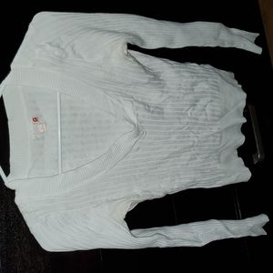Women's G By Guess Long Sleeve White Ribbed Sweater Large